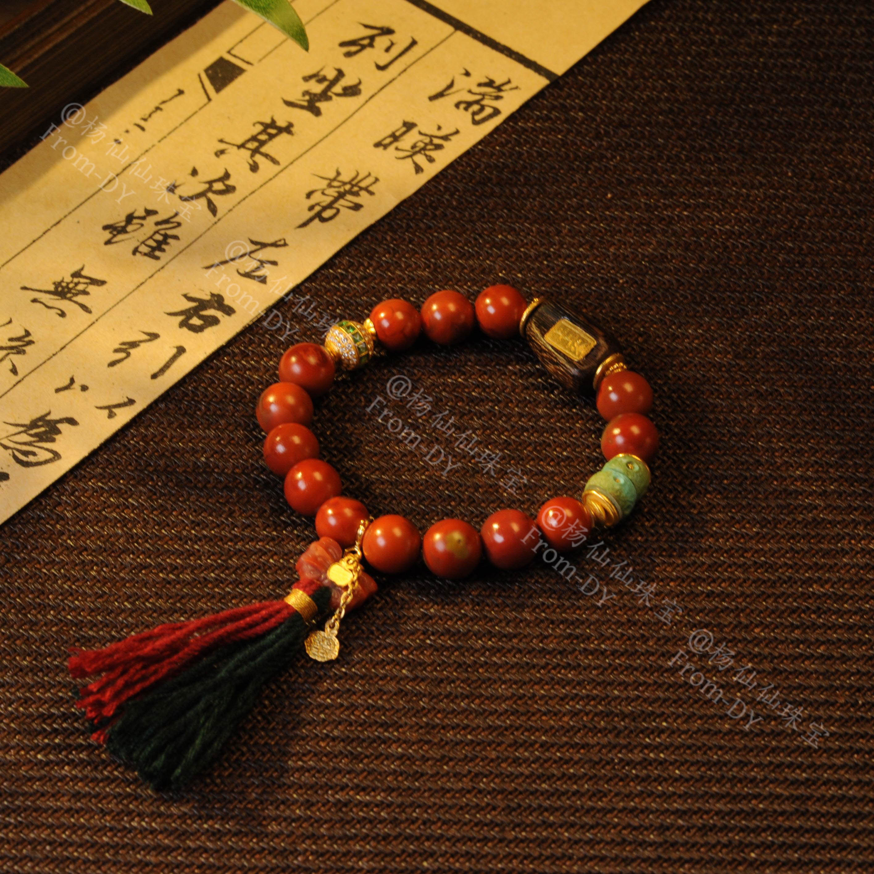 【杨仙仙珠宝】18K金镶嵌南红（文莱沉香）多宝手串-A2756