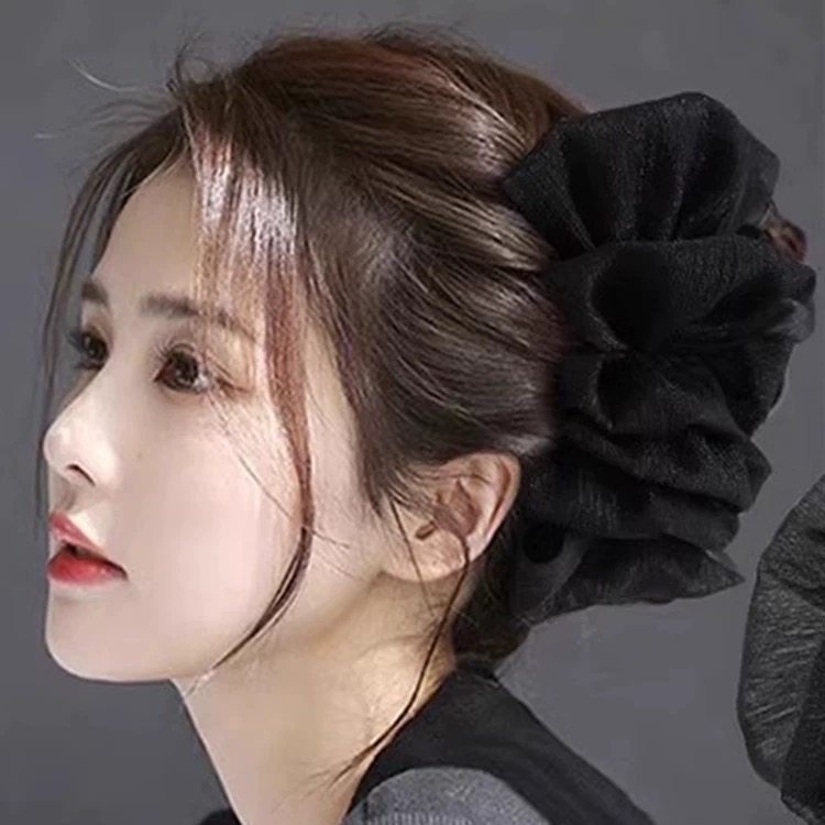 A新款网纱褶皱盘发抓夹高级感优雅气质女温柔甜美发夹1152