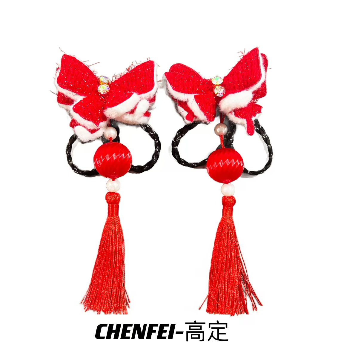 儿童古风发夹中国风新年喜庆发饰女孩蝴蝶结流苏对夹汉服头饰1823