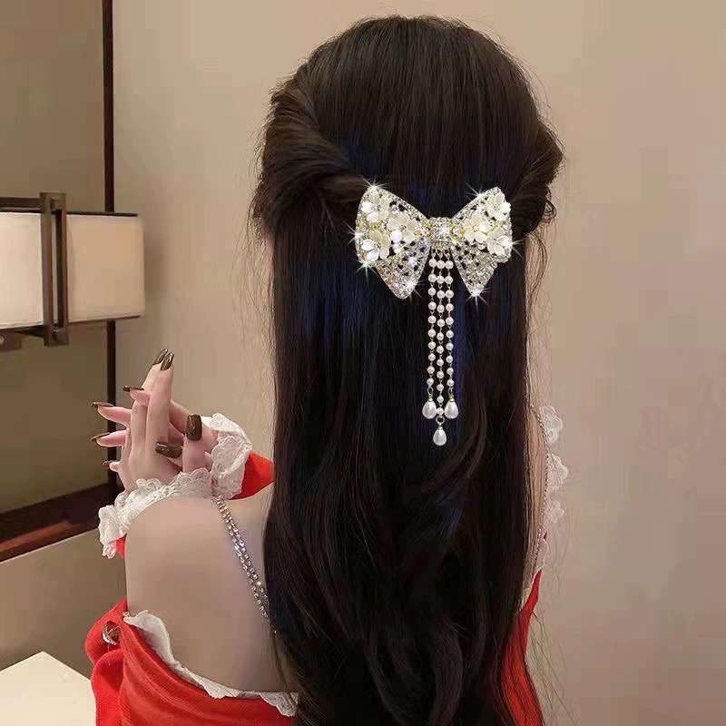 一路生花蝴蝶结弹簧夹气质网红轻奢时尚超仙精致优雅简约发夹2483