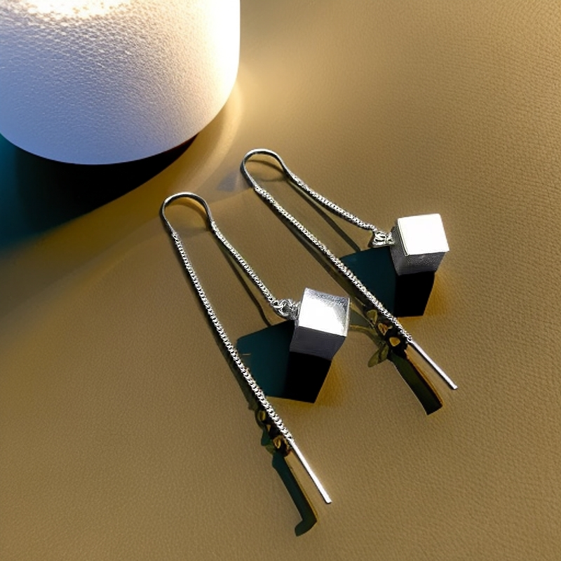 925银耳饰 [如意】925银防丢小方糖耳饰秋冬百搭个性小众手工耳环