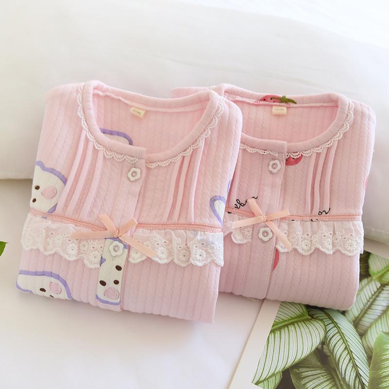 儿童秋冬草莓萌兔纯棉空气层睡衣宝宝全棉甜童亲子圆领家居服