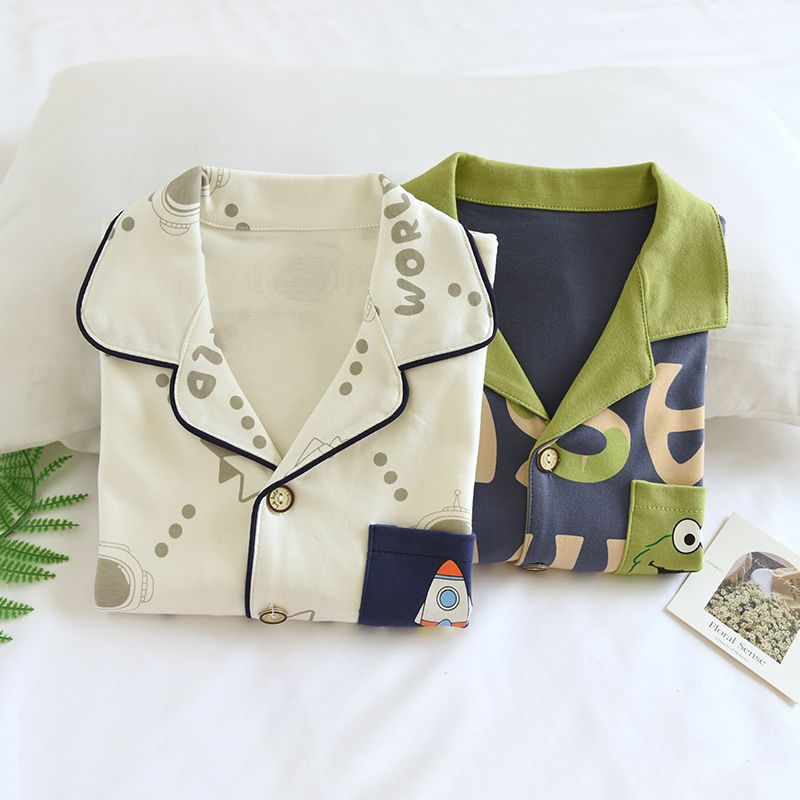 儿童春秋新纯棉卡通长袖睡衣套男童可爱卡通宇航员宝宝棉毛家居服