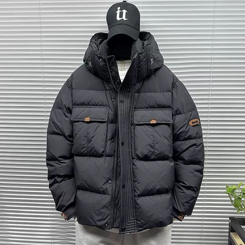 羽绒服男2023冬季新款宽松保暖防寒外套男士连帽短款面包服羽绒