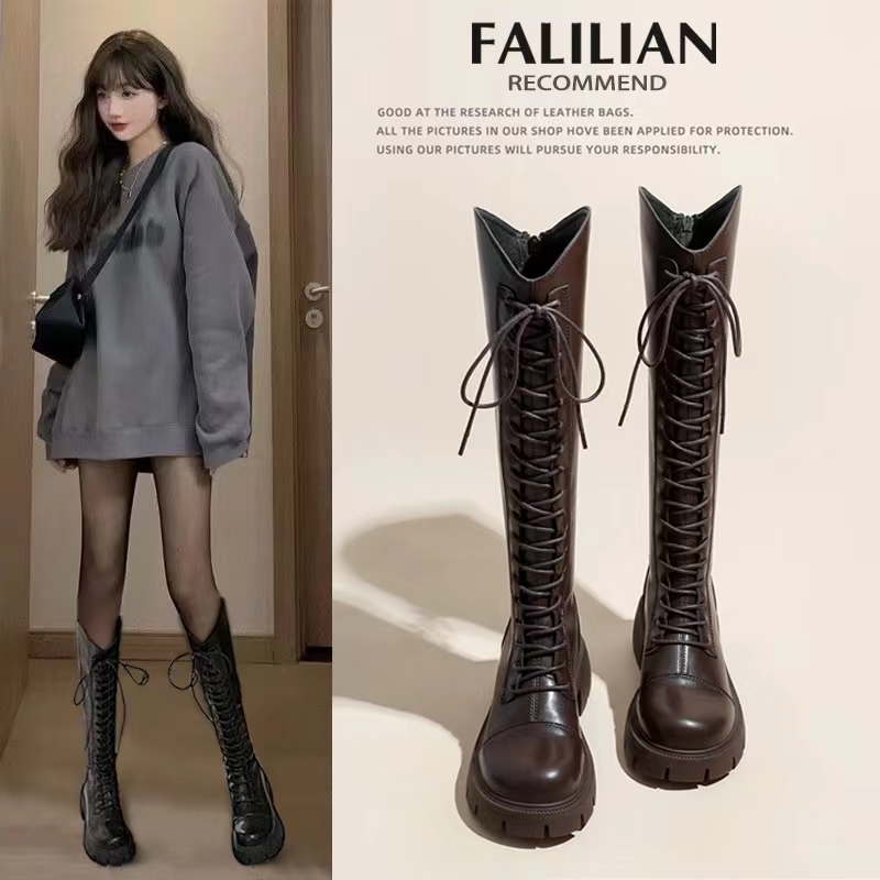 红蜻蜓牌女2023年洋气春秋季靴子马丁不过膝长靴高筒胖mm粗腿靴