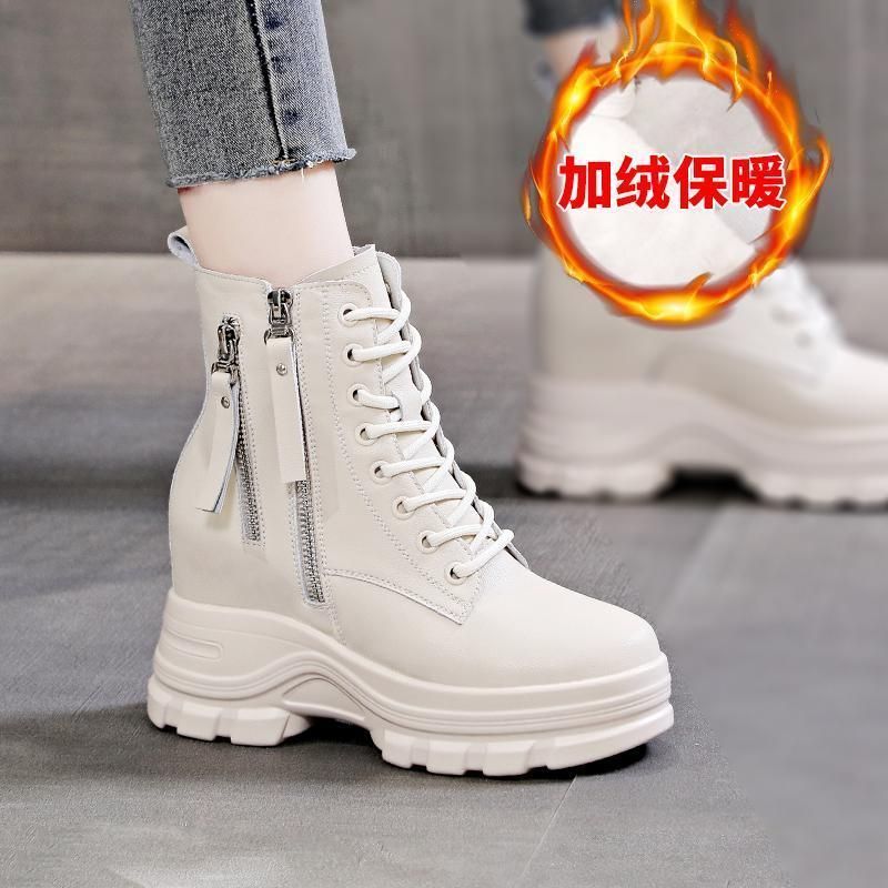 红蜻蜓牌内增高爆款马丁靴女鞋2023新款加绒秋冬厚底轻便增高洋