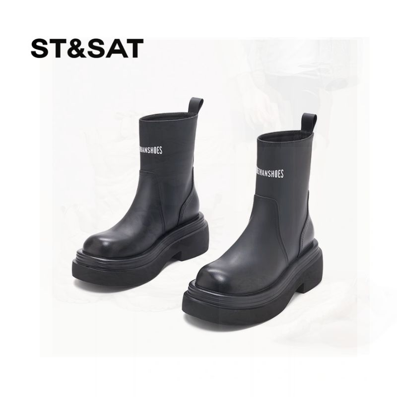 St&Sat/星期六6cm厚底增高短靴2023新款英伦风时尚女靴SS33116286