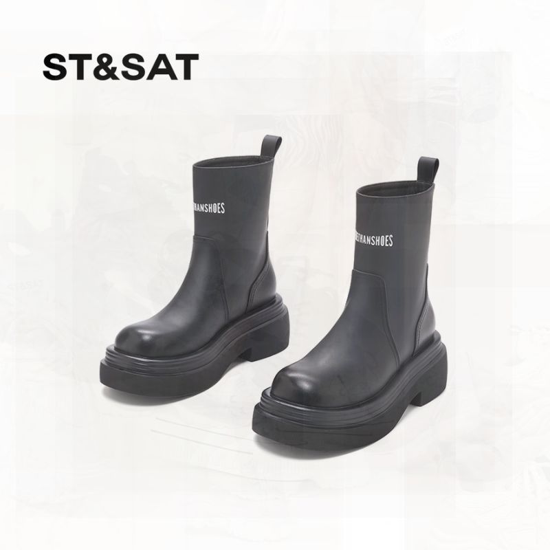 St&Sat/星期六6cm厚底增高短靴女2023冬季休闲百搭靴子SS33116286