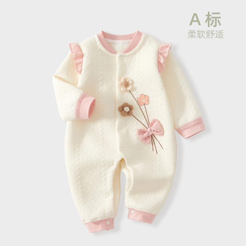 婴儿衣服秋季女宝宝满月公主连体衣夹棉春秋保暖新生儿外出包屁衣