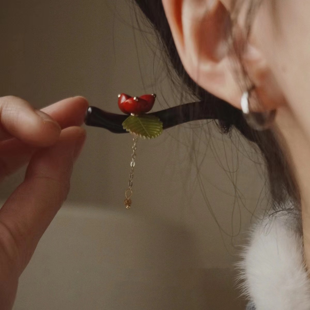 檀木发簪红豆相思中国风复古旗袍盘发簪子气质