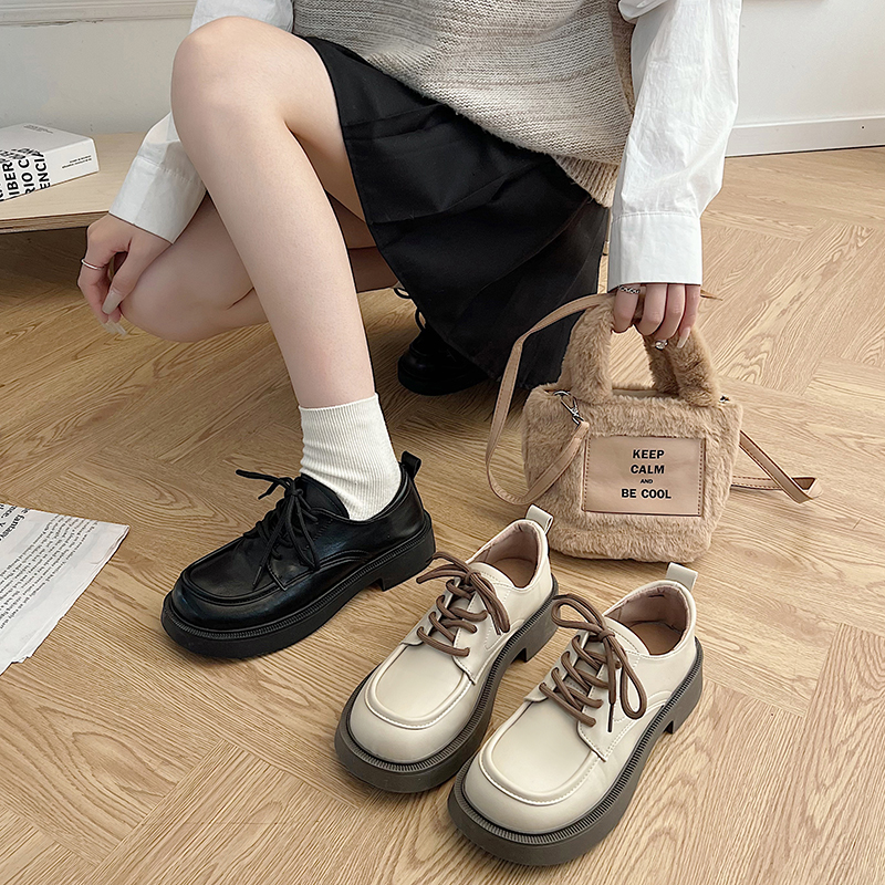 红蜻蜓树厚底白色小皮鞋女秋季款2023新款复古英伦风日系女jk单鞋