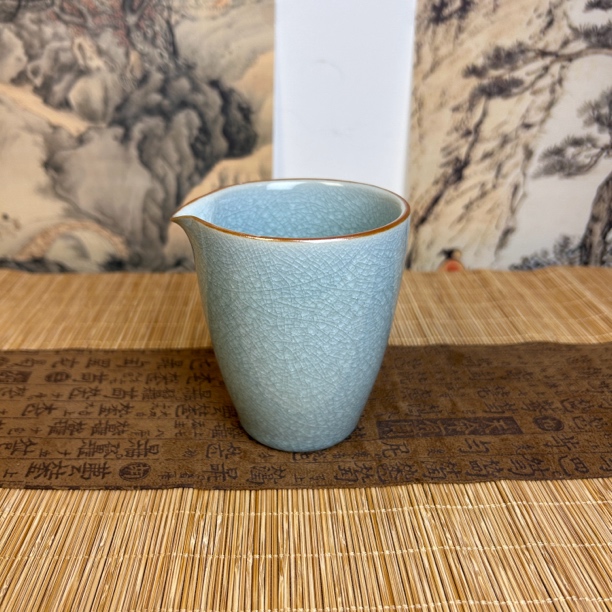 公道杯圈足冰花釉汝窑直口公道杯原矿陶瓷分茶器