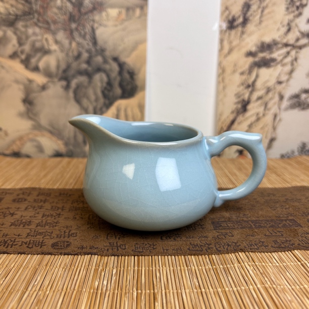 公道杯支钉满釉天青色龙吟公道杯玛瑙入釉家用茶器分茶