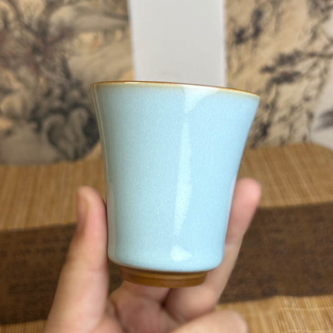 闻香杯圈足烧天青釉主人杯原矿汝窑汝州发货