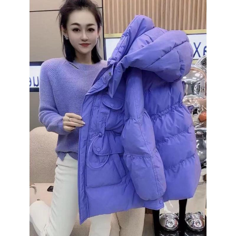 网红爆款羽绒服女2023年新款中长白鸭绒感时尚连帽收腰外套潮