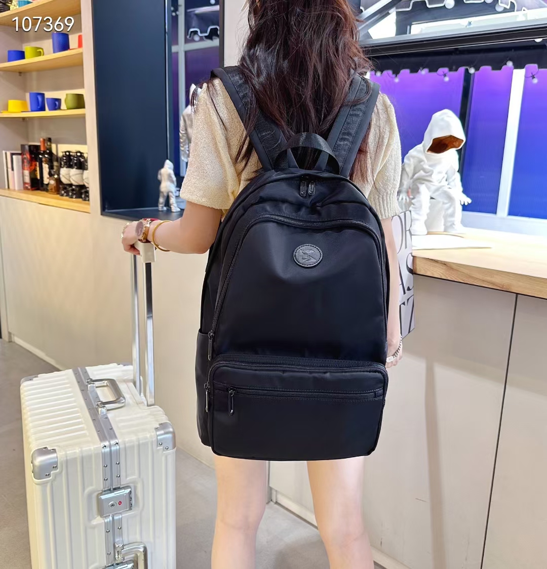 高品时尚南韩丝牛津布配牛皮简约大双肩包女士黑色潮流百搭双肩包