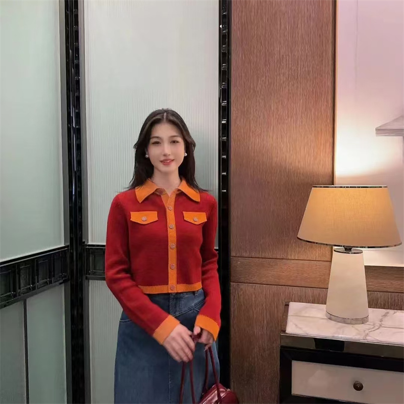 【商场同款新品】2025秋冬新款百翻领撞色小香风针织开衫女1499222