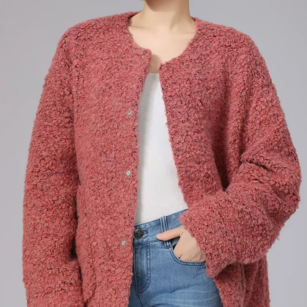 【商场同款新品】2025秋冬新款百搭圆领宽松小香风毛绒外套5400830