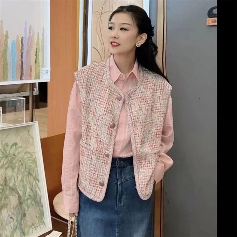 【商场同款】2025秋冬新款百搭圆领宽松小香风马甲短外套女1400791