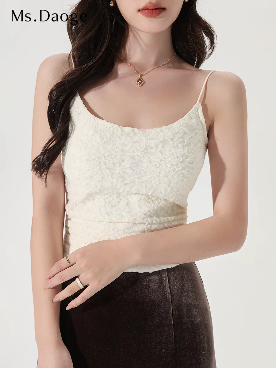 提花法式蕾丝打底吊带小背心上衣女内搭叠穿显瘦气质