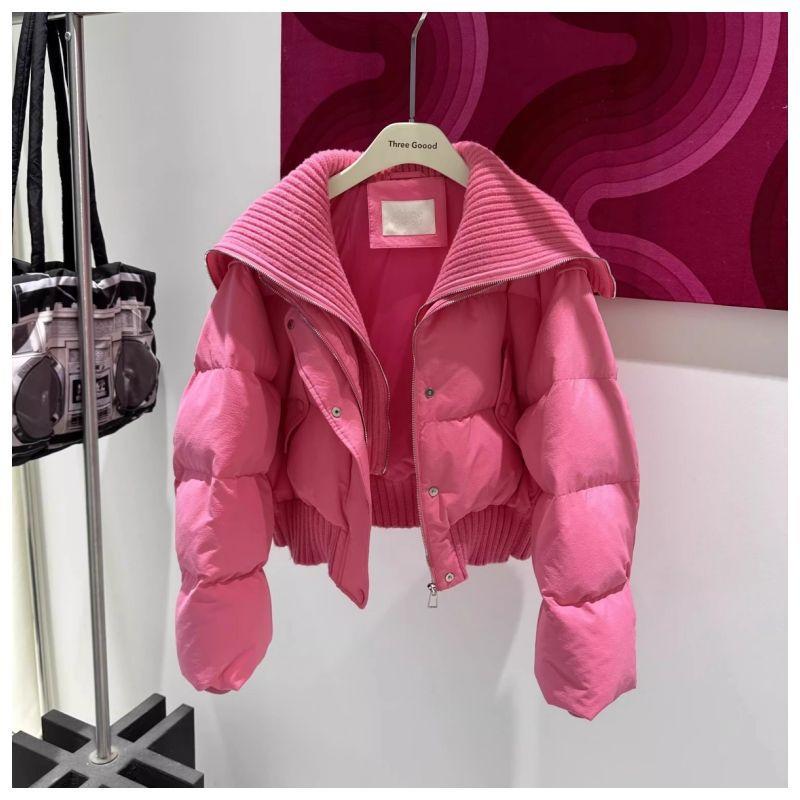 2023年新款棉服女短款高腰大翻领时尚高级感纯色百搭冬装保暖棉服