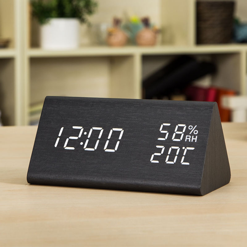 时尚LED创意闹钟 夜光静音电子表学生床头钟卧室座钟台钟温湿度计