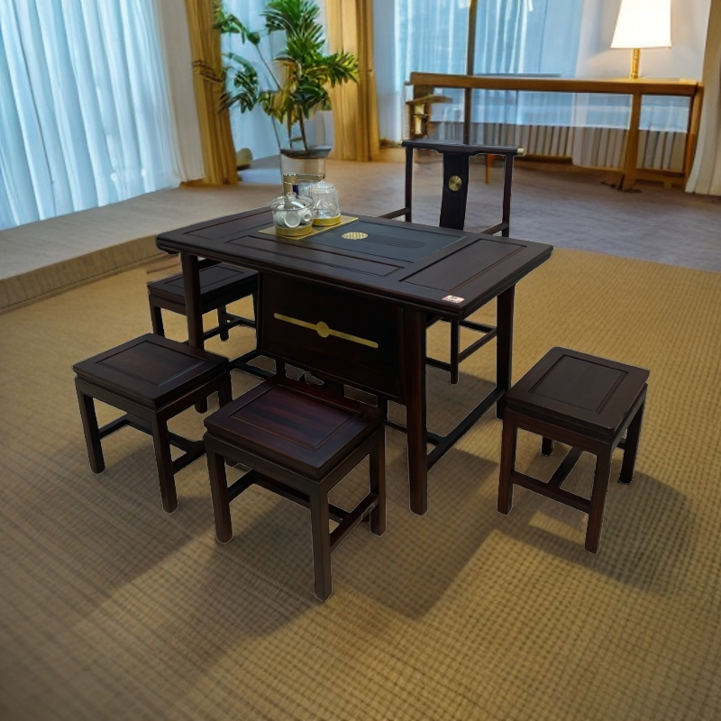 新中式红木家用别墅办公室茶台工夫茶桌椅组合套装茶台茶几一体