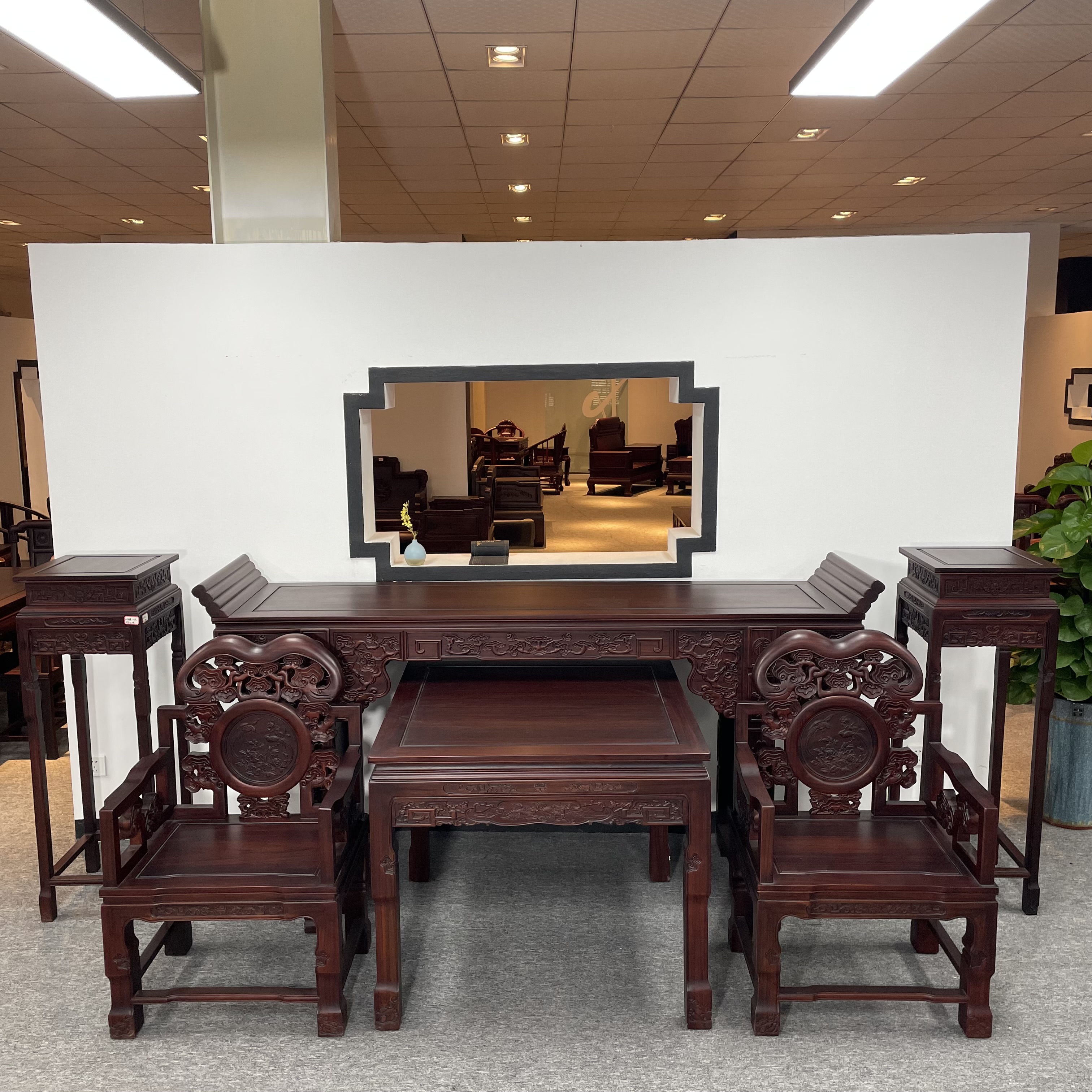 古典灵芝中堂条案六件套