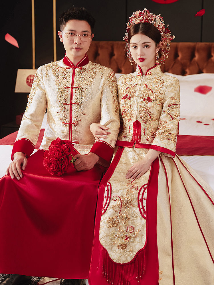 金色秀禾服中式龙凤褂高档2025新娘结婚礼服香槟色秀和服新娘服装