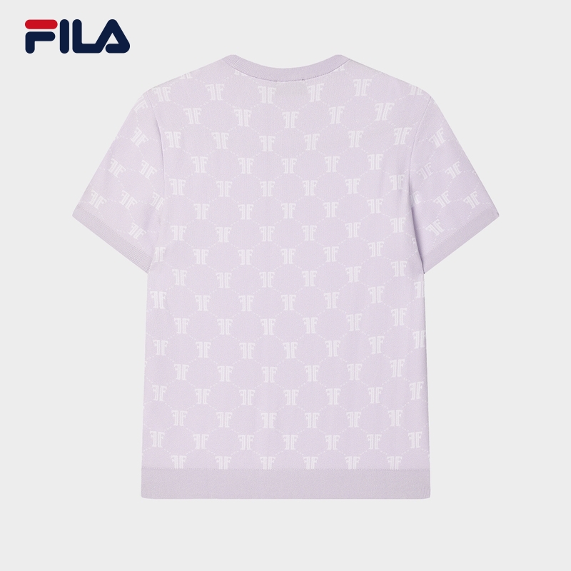 FILA 斐乐女编织衫24冬新款时尚休闲基础提花短袖上衣F11W448415F