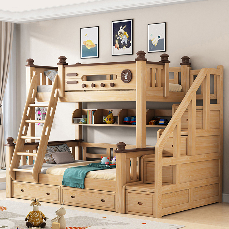 榉木全实木床儿童床男孩床上下铺双人床2025最新款床上下床双层床