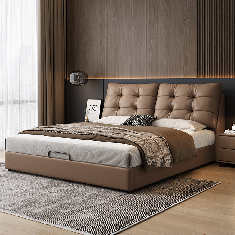 棉花糖真皮床轻奢网红卧室双人床1.8米主卧大床榻榻米软包储物床