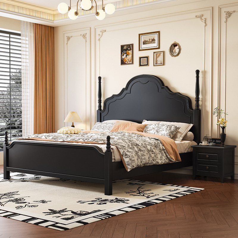 法式复古实木床网红双人床现代简约中古风轻奢美式床婚床家具大床