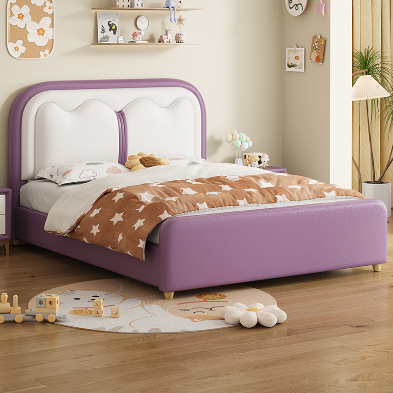 2024新款儿童皮床男女孩公主软包床轻奢ins风卧室简约实木储物床