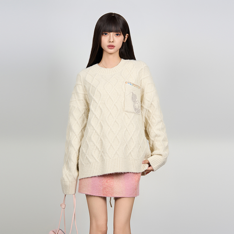 CANOTWAIT陈伟霆CNW秋冬休闲新中式绑带设计混纺套头宽松毛衣