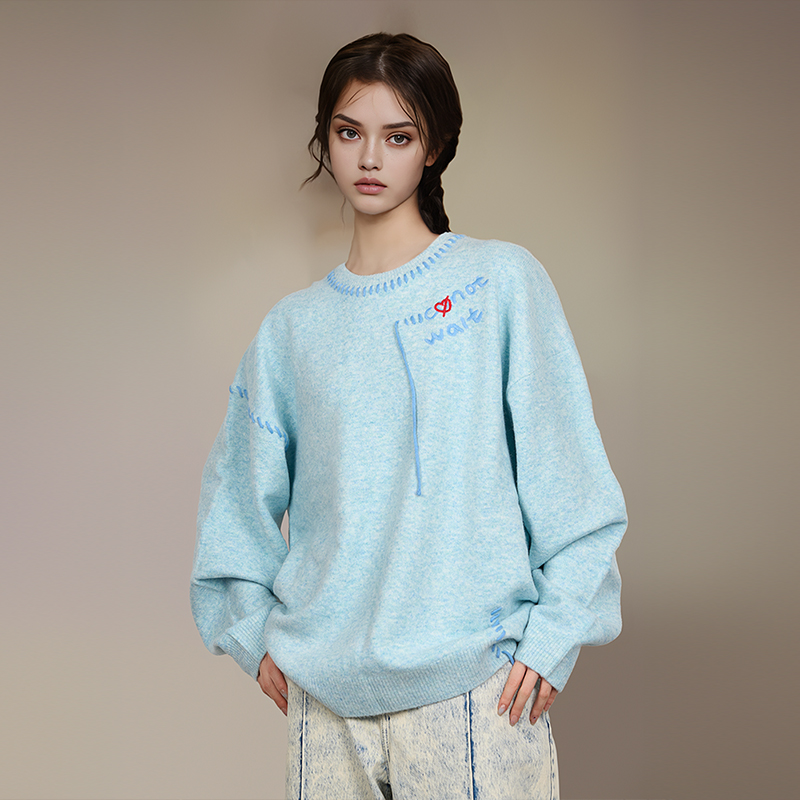 CANOTWAIT_陈伟霆CNW休闲字母流苏情侣宽松潮流秋冬套头圆领毛衣