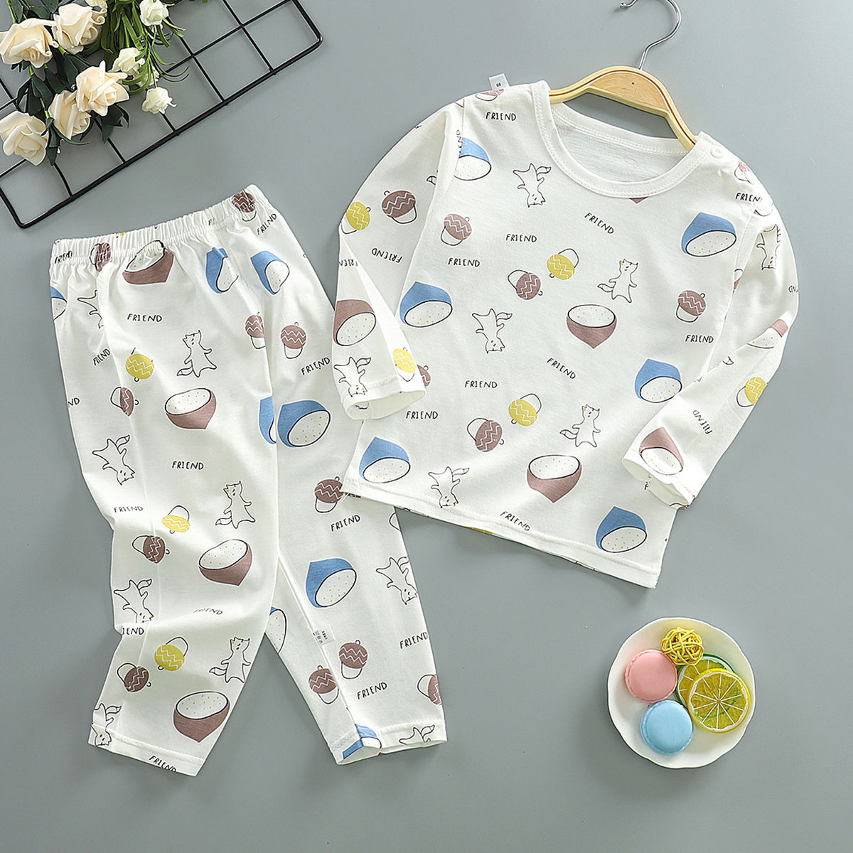 婴幼儿夏季竹纤维内衣套宝宝长袖睡衣薄款儿童空调服男童女童春秋