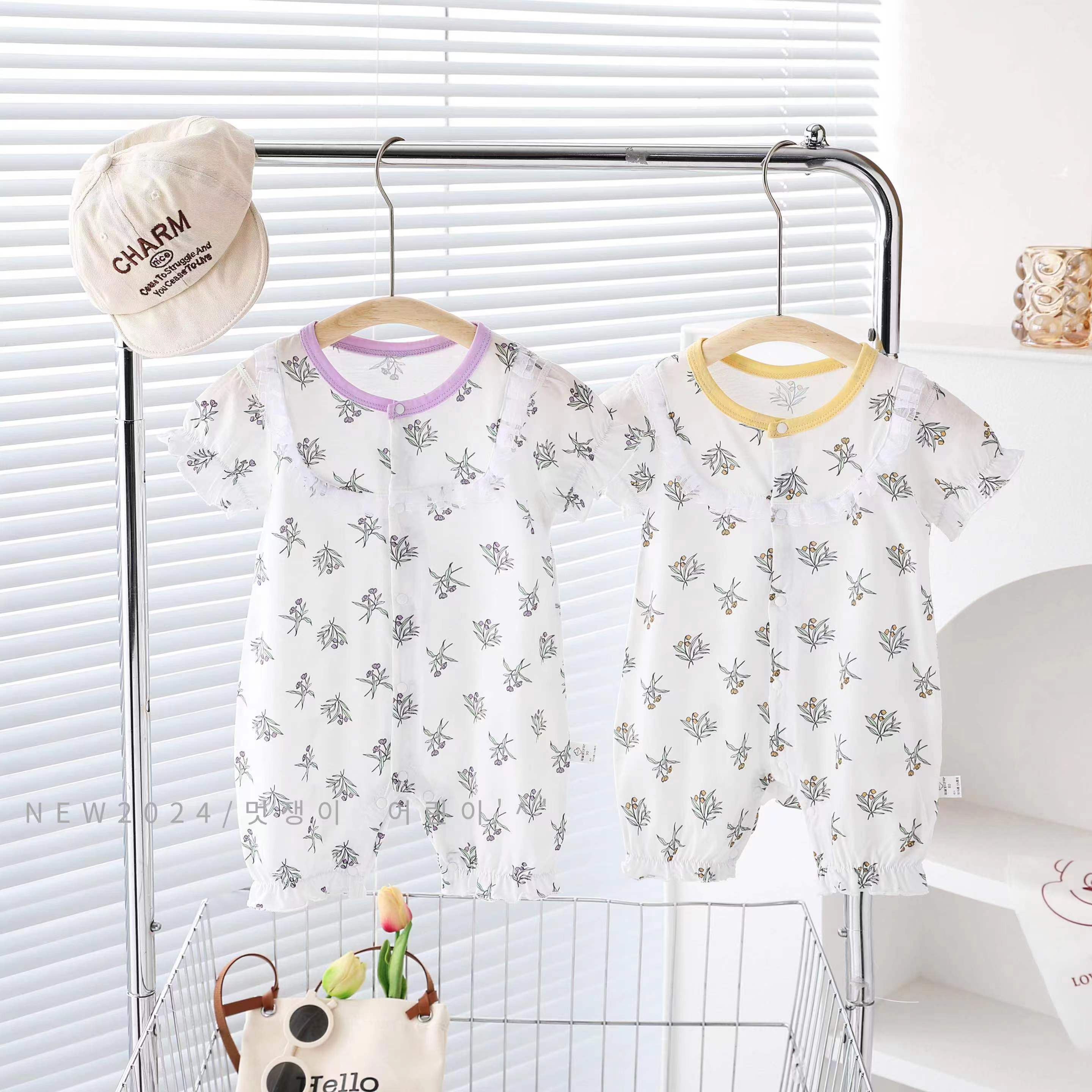 夏新款男女童棉连体衣薄婴儿短袖空调爬服宝宝哈衣半袖透气