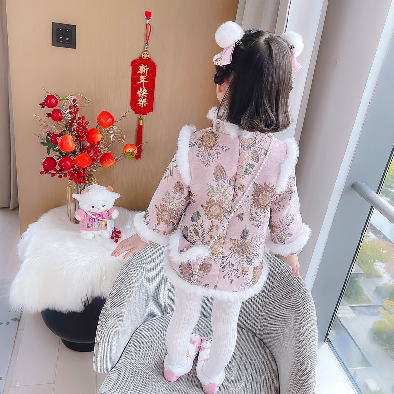 女童拜年服儿童唐装中国风汉服旗袍2023新款加厚新年装过年宝宝装