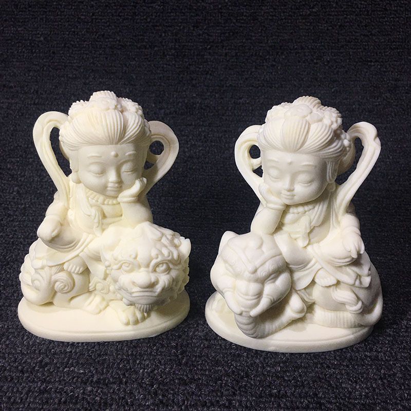 菩提果雕刻Q版文殊普贤工艺品