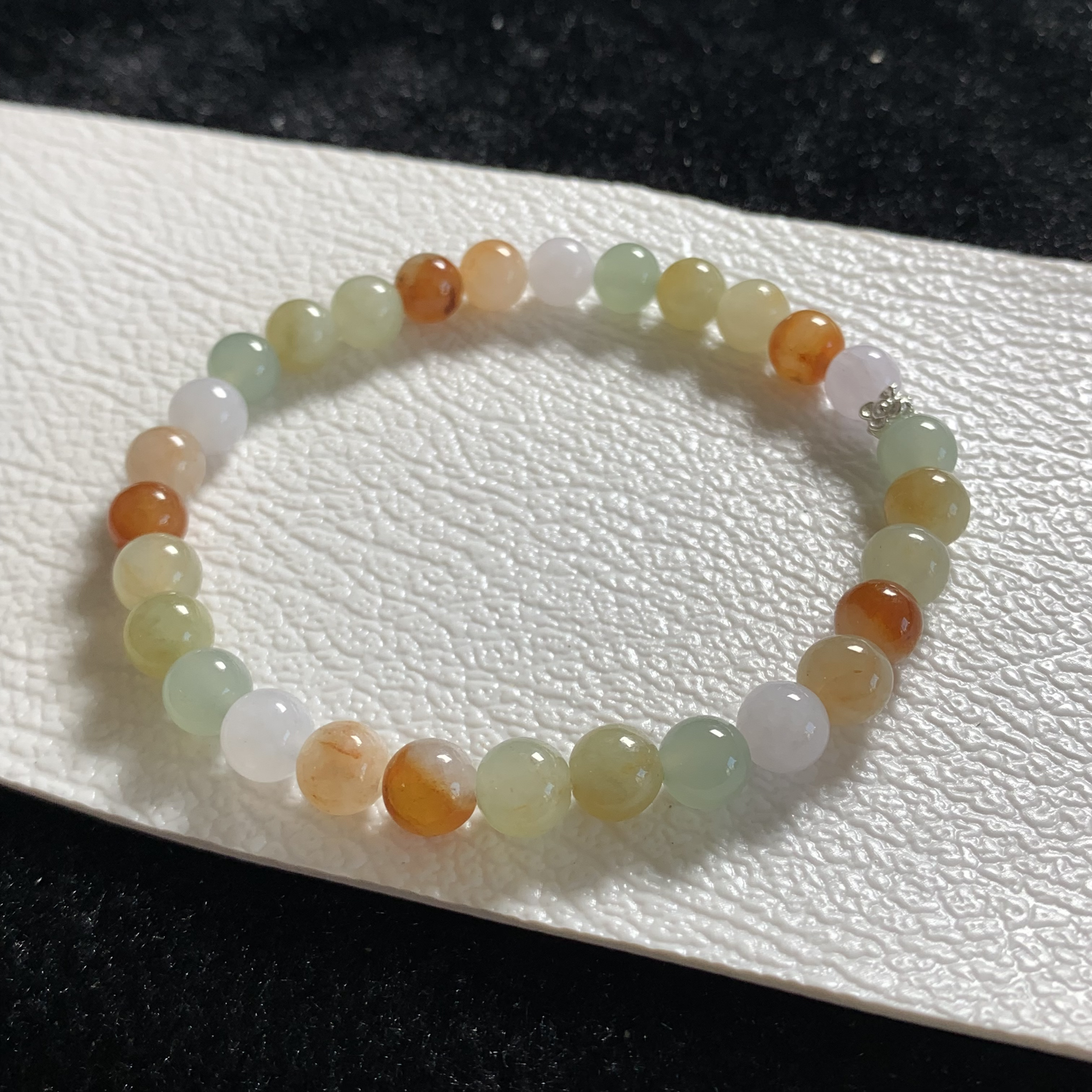 雨声翡翠圆珠手串之马卡龙色漂亮洒金