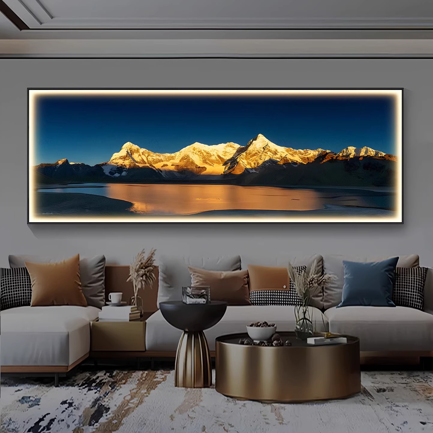 背靠金山客厅装饰画带灯镶钻高档沙发背景墙办公室挂画酒店壁画