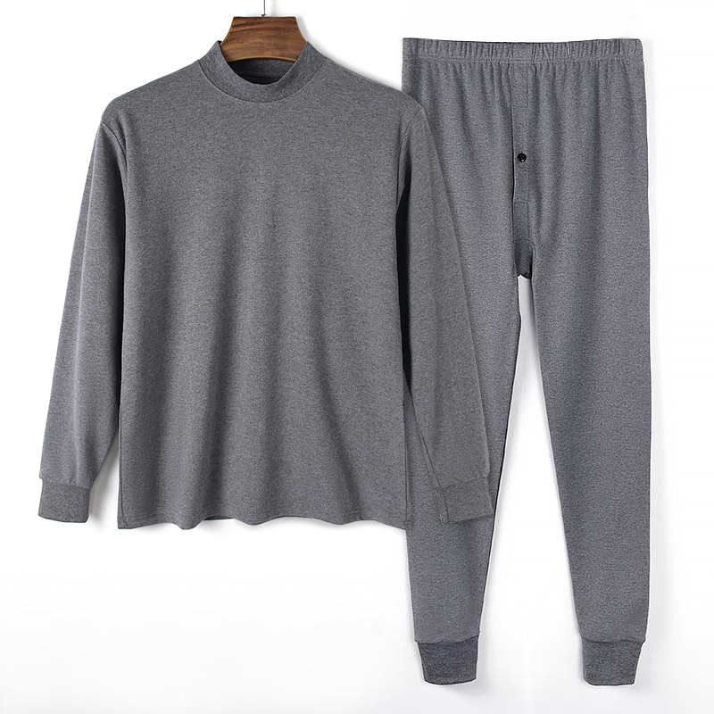 男士秋衣秋裤套装高领防风纯棉宽松打底40-50棉毛中老年保暖内衣