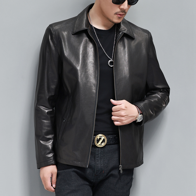 百搭夹克新款男士真皮皮衣休闲年轻山羊皮半植鞣时尚外套141