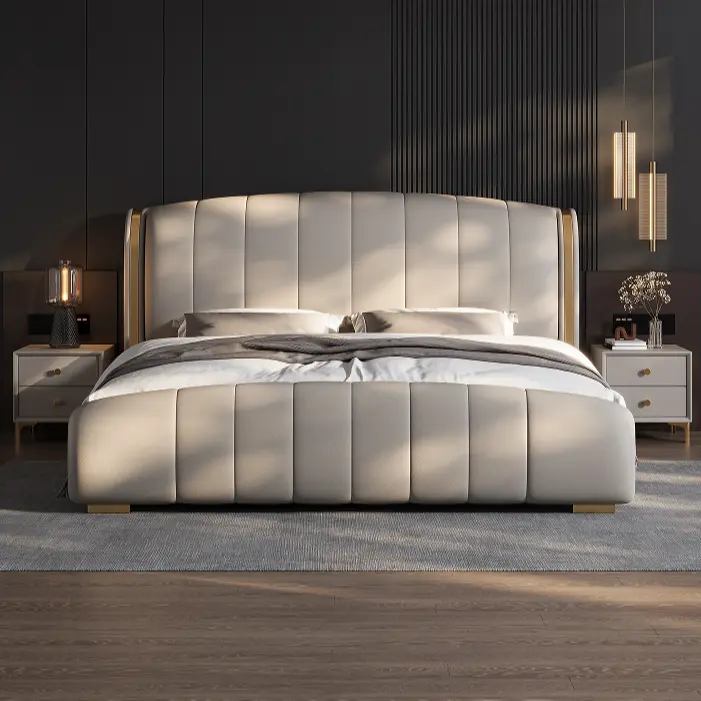 921#意式极简储物轻奢风软包头层牛皮床现代双人1.5米主卧婚床