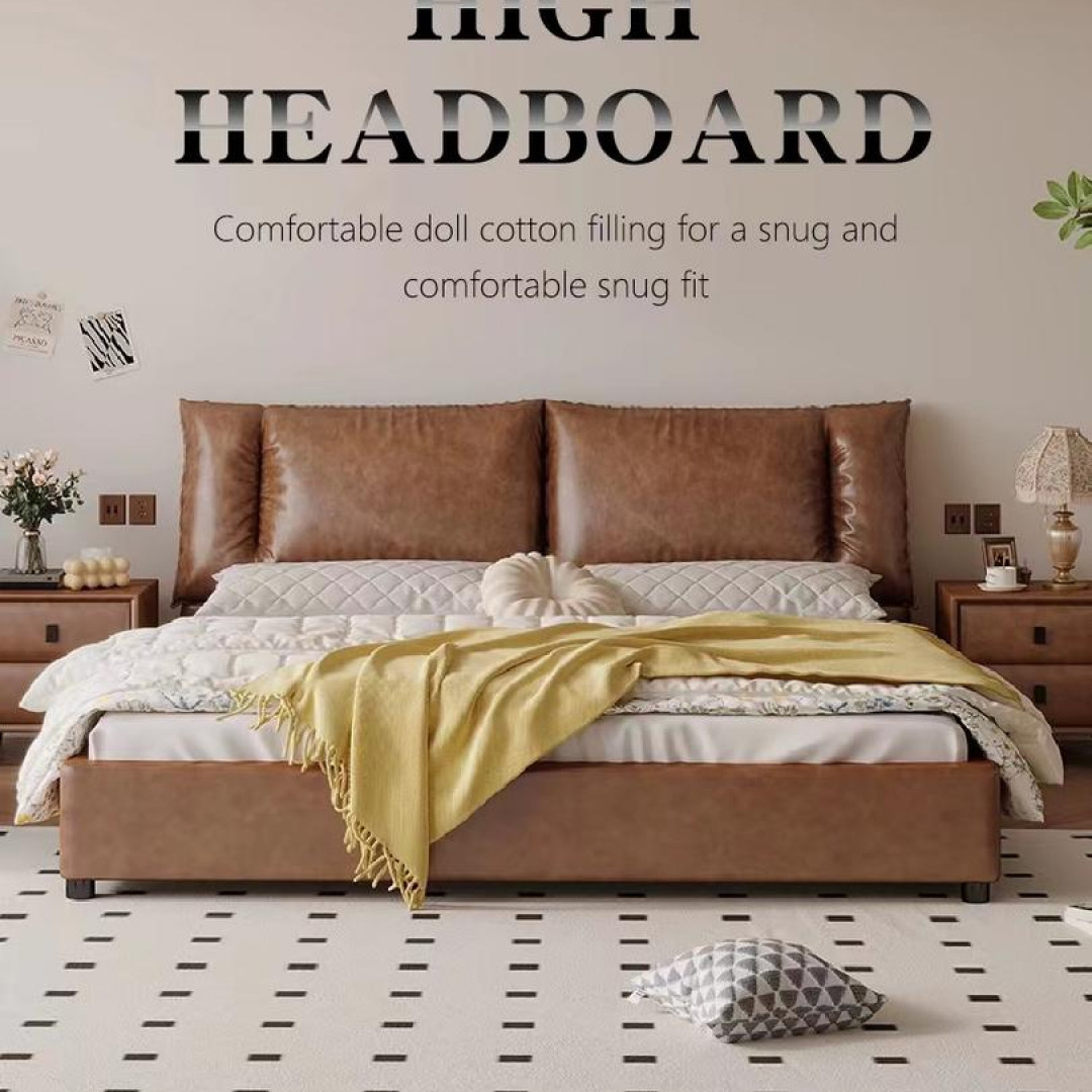 801#真皮床中古风油蜡皮床现代简约高端大气主卧大床新款软包储物