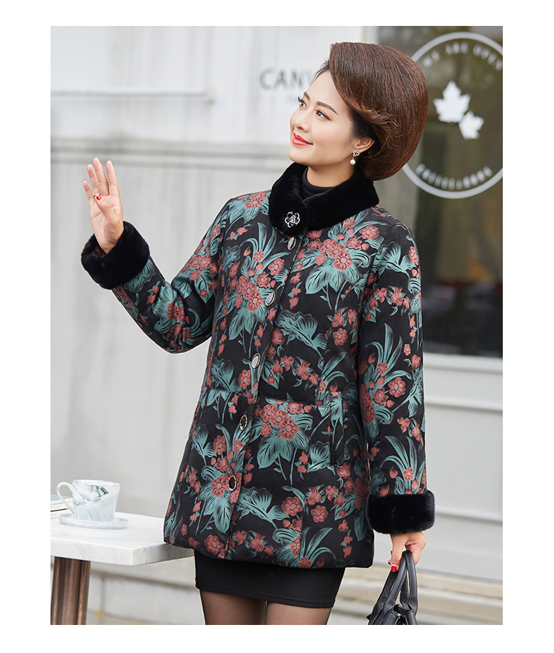 加绒洋气时尚女士中老年印花妈妈装秋冬大码加厚保【1818】