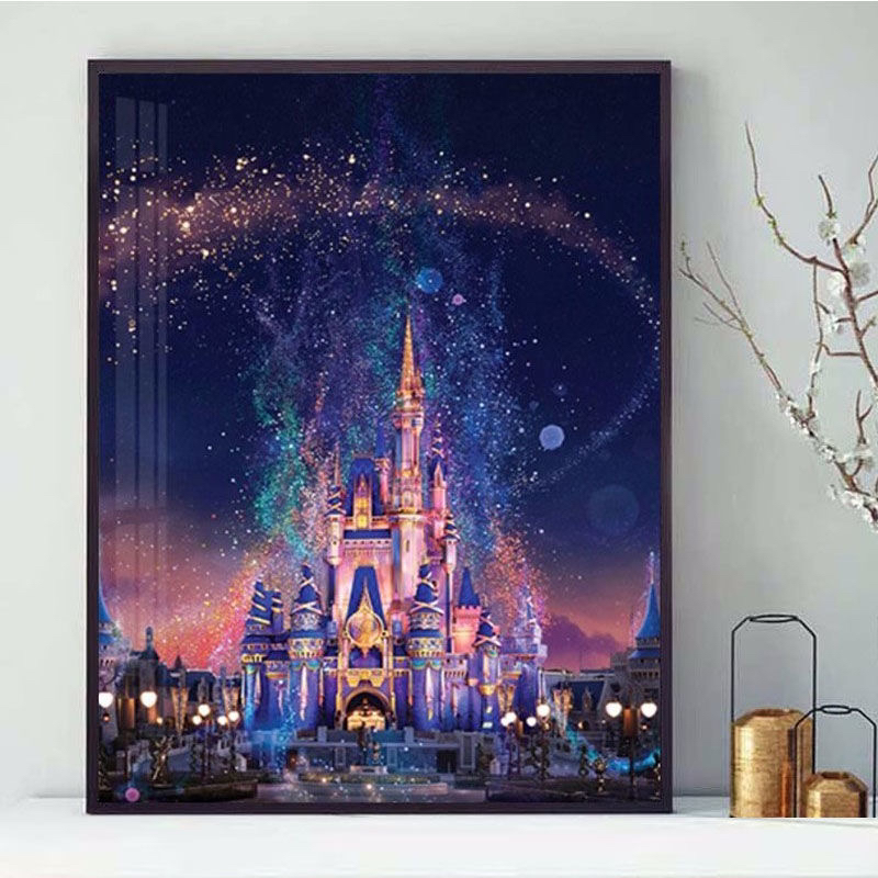 迪士尼城堡钻石画满钻米奇城堡竖版玄关客厅儿童房装饰画手工diy