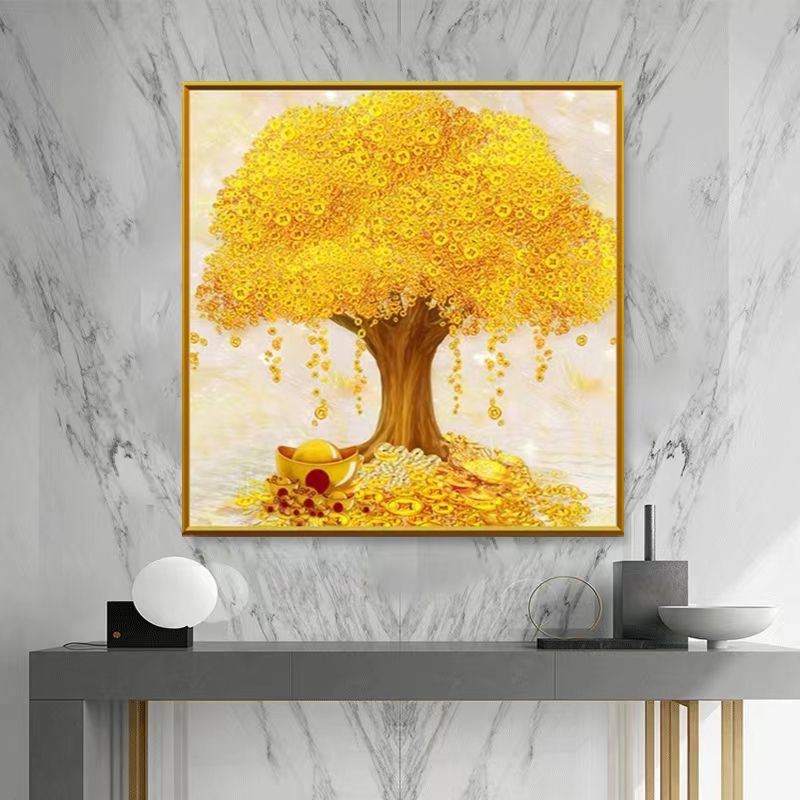 发财树钻石画满钻黄金满地新款5D客厅玄关餐厅十字绣手工绣贴钻