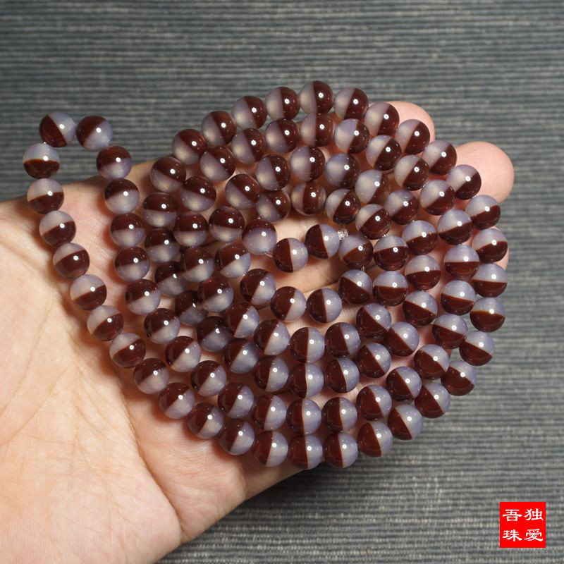 红冰天地药师玛瑙珠手链 天然阴阳珠手串佛珠 8mm108粒